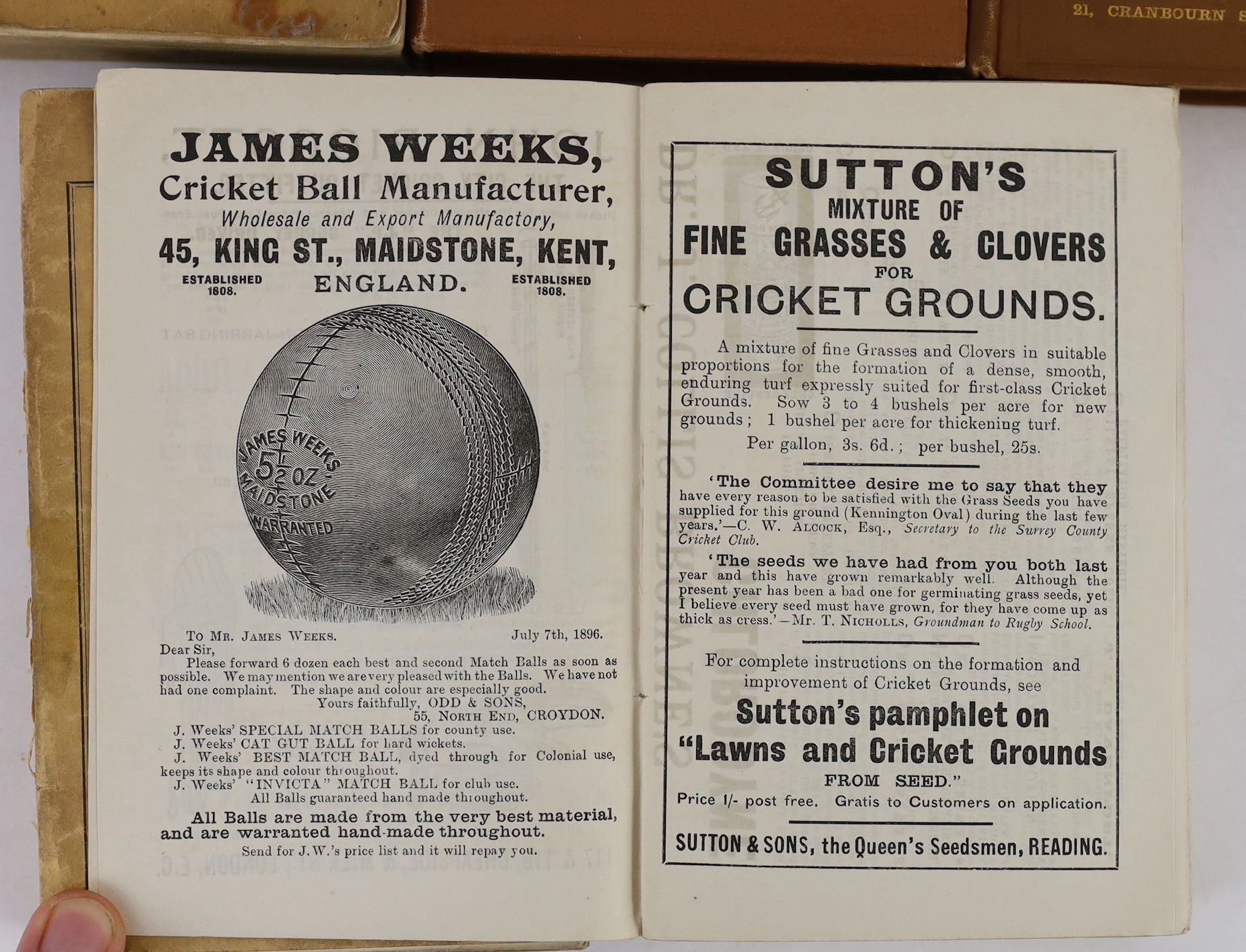 Wisden, John - Cricketers’ Almanack for years, 1895 (32nd edition) original paper wrappers, spine with some paper loss, gutters neatly strengthened with tape; 1896 (33rd edition) rebound brown cloth gilt, retaining origi